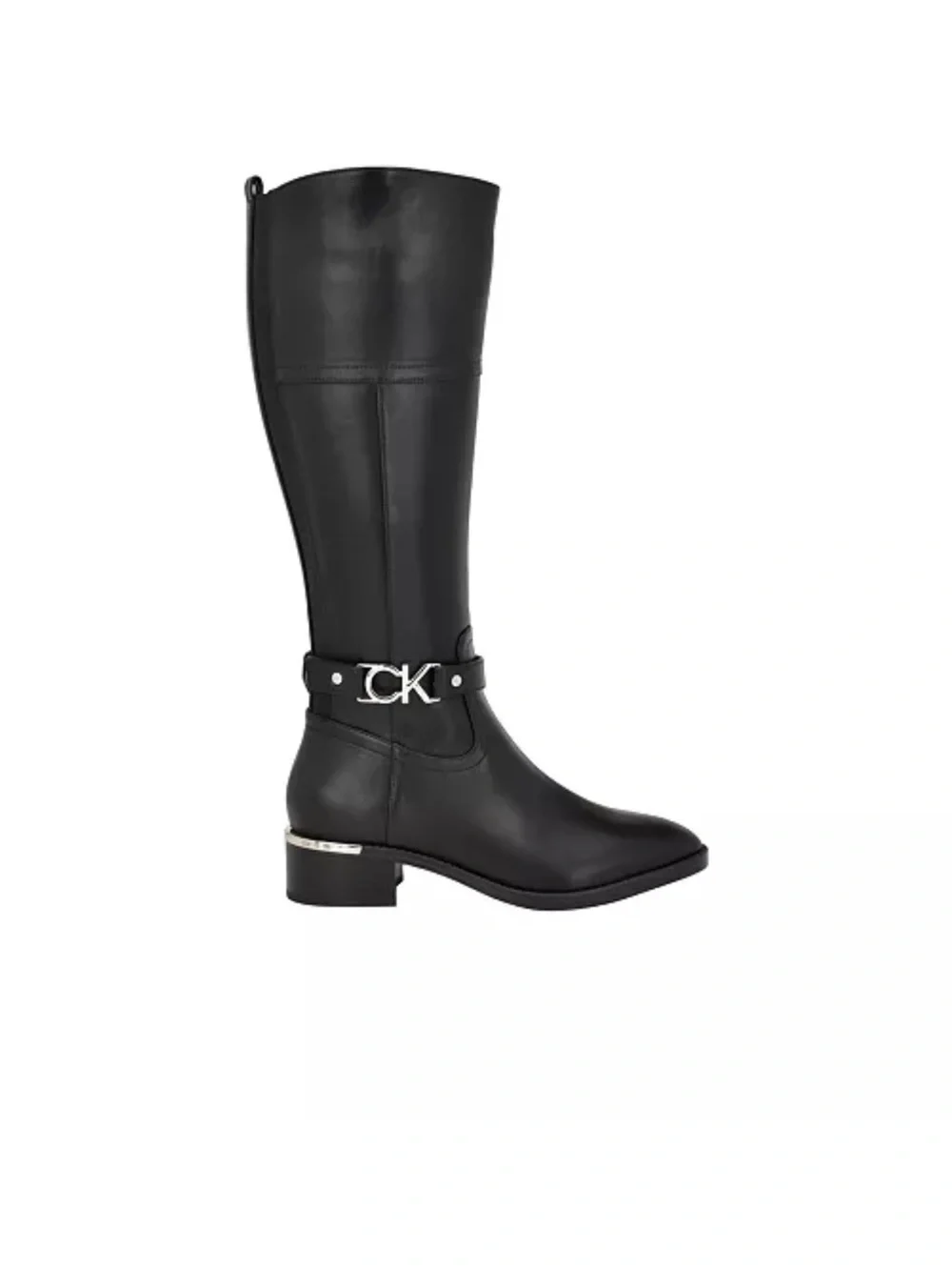 Calvin Klein Black Over-the-Knee Leather Boots with Logo Strap